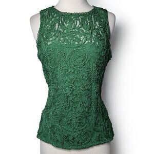 WHBM Top Size 10 Green Lace Sleeveless Shell Keyhole Corporate Capsule Wardrobe